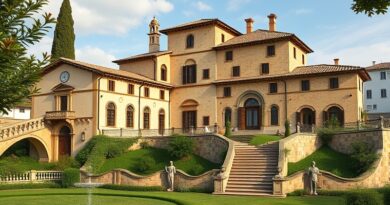 Starożytna włoska willa z detalami, podkreślająca kontrast między wysoką jakością a niskim zużyciem VRAM dzięki AI.