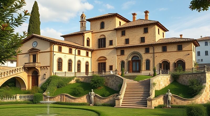 Starożytna włoska willa z detalami, podkreślająca kontrast między wysoką jakością a niskim zużyciem VRAM dzięki AI.