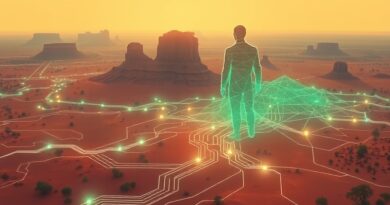 Australia jako cyfrowa kraina. Claude AI nadzoruje rozwój technologii, z optymizmem i ostrożnością.