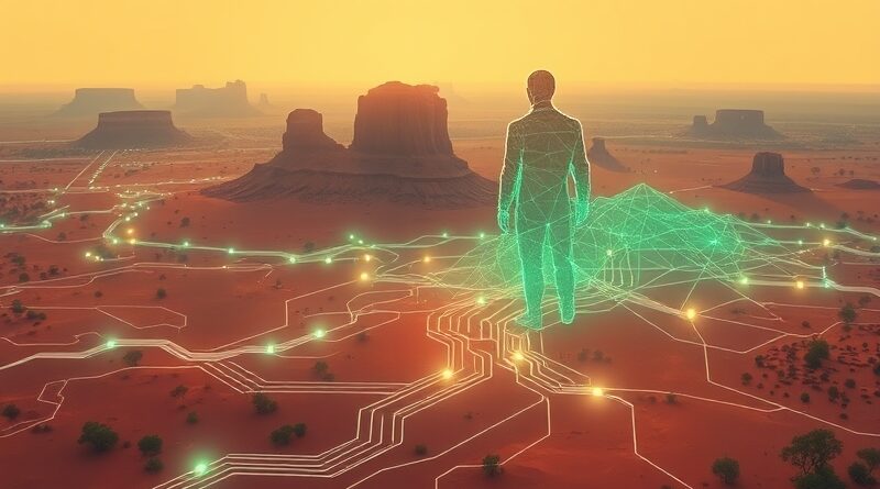 Australia jako cyfrowa kraina. Claude AI nadzoruje rozwój technologii, z optymizmem i ostrożnością.