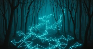 Futurystyczny, bioluminescencyjny łowca AI tropi przestępstwa w ciemności blockchainowej sieci.