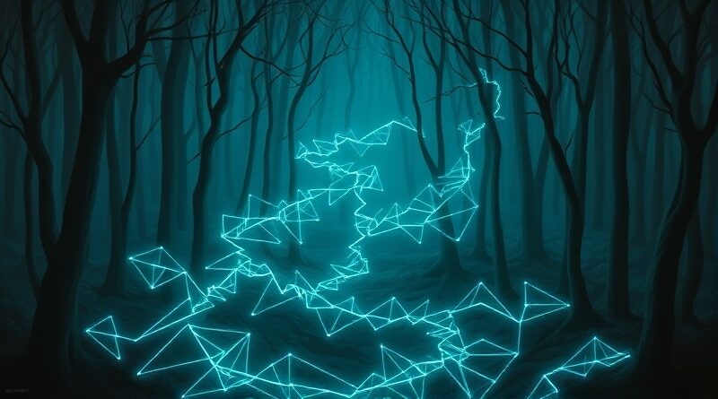 Futurystyczny, bioluminescencyjny łowca AI tropi przestępstwa w ciemności blockchainowej sieci.