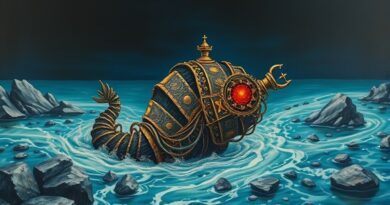 Koń trojański z danych zatruwa kryształową rzekę informacji, symbolizując ukryte niebezpieczeństwo zatruwania modeli AI.