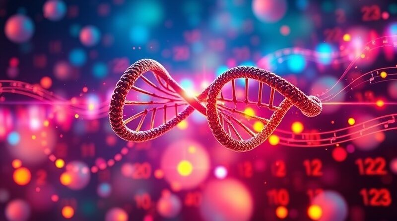 Podwójna helisa DNA i kod przekształcają się w mikroskopijne struktury białek. AI w farmacji.