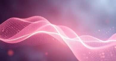 Abstrakcyjna wizualizacja przetwarzania głosu przez AI Edge Eloquent: surowy strumień transformuje się w czystą linię.