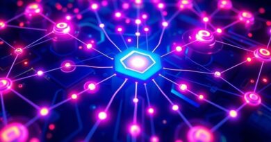 Abstrakcyjna sieć superkomputera z dominującym węzłem, symbolizująca kontrolę Nvidii nad mocą obliczeniową AI.