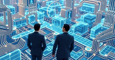 Abstrakcyjna architektura finansowa AI: obwody, księgi cyfrowe, hologramy nadzorujące algorytmy ryzyka.