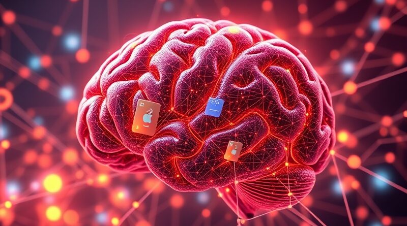 Abstrakcyjny mózg cyfrowy spleciony z obwodami kart kredytowych, symbolizujący autonomiczne płatności AI od Visa.