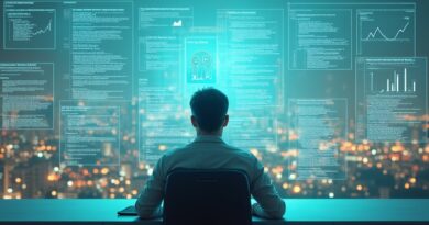 Developer nadzoruje pracę autonomicznych agentów kodujących w futurystycznym centrum dowodzenia Claude Code. Holograficzne panele, spokojna atmosfera.