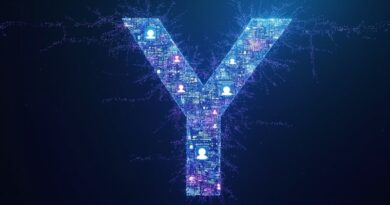 Abstrakcyjne strumienie danych formują cyfrową literę "Y" (