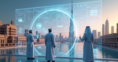 Futurystyczny Dubaj, algorytmy w architekturze, urzędnicy monitorują AI.
