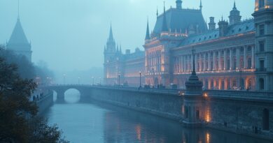 Abstrakcyjna Europa zbroi się w algorytmy. Futurystyczna technologia łączy się z klasyczną architekturą.