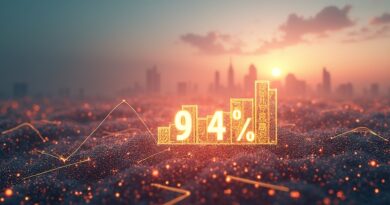 Świecąca siatka neuronowa z chińskiej kaligrafii i złotych obwodów, wykres 94% redukcji kosztów, sylwetka Pekinu