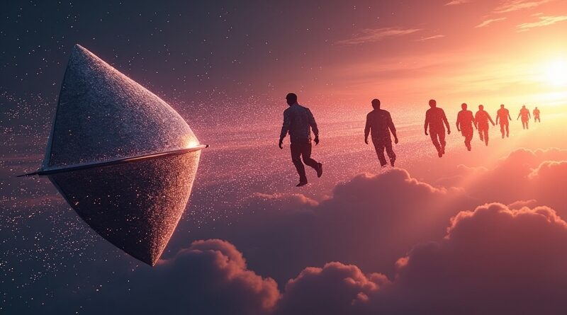 Emblem SpaceXAI zamienia się w sylwetki inżynierów lecących ku logotypom Meta i Thinking Machines Lab