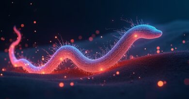 Świecący kodowy robak przemierza czarny terminal Linux z ikonami zamków i pustynnym piaskiem.