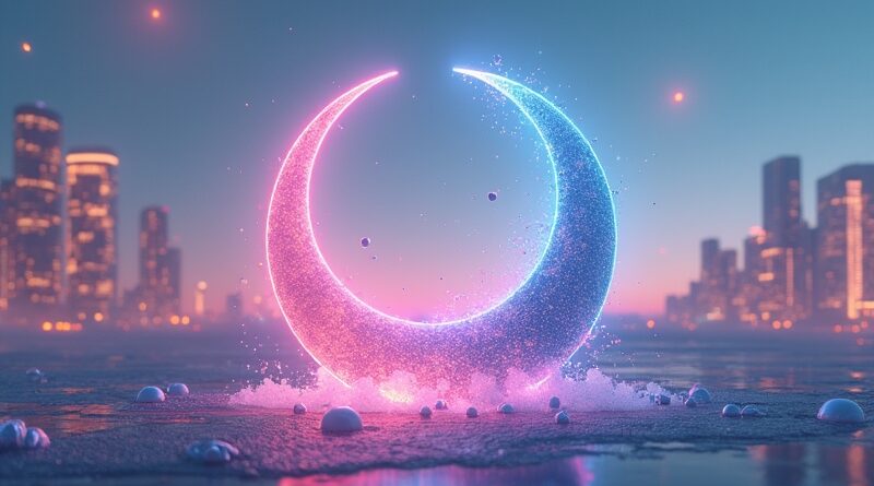 ChatGPT orb dissolves; Claude and Gemini crescents rise over futuristic city with data streams.