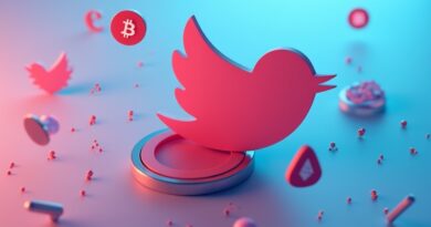 Nowoczesny interfejs X z czerwonym przyciskiem snooze nad Bitcoinem i Ethereum, tło z glitchami