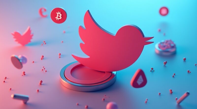 Nowoczesny interfejs X z czerwonym przyciskiem snooze nad Bitcoinem i Ethereum, tło z glitchami