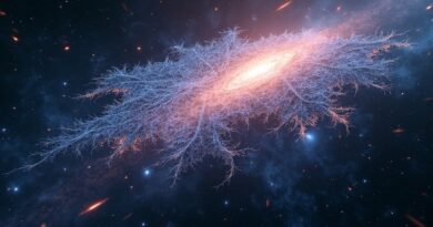 Świecąca sieć AI nad mapą EVE Online, statki, mgławice, dyskretny znak Google, realistyczne oświetlenie