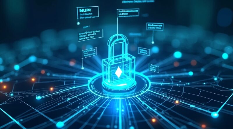 Agenci AI handlują tokenami, nad nimi węzły Ethereum, Solana, X Layer, ledger i escrow.