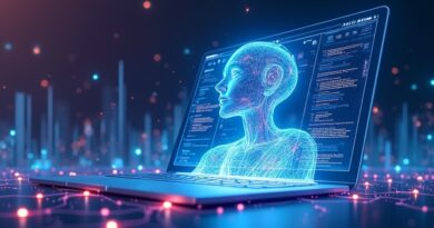 Przezroczysty agent AI w oknie Chrome, strumienie kodu, neonowe sieci, pastele błękit i fiolet.
