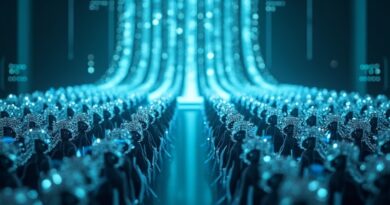 Światłoczułe fale wibracji przekształcają się w autonomiczne agenty AI w rzędach przed centrum dowodzenia