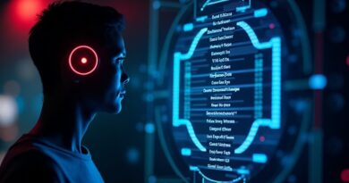 Świecąca playlista z neonowymi sygnaturami botów ujawnionymi przez skanujące światło