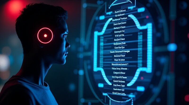 Świecąca playlista z neonowymi sygnaturami botów ujawnionymi przez skanujące światło