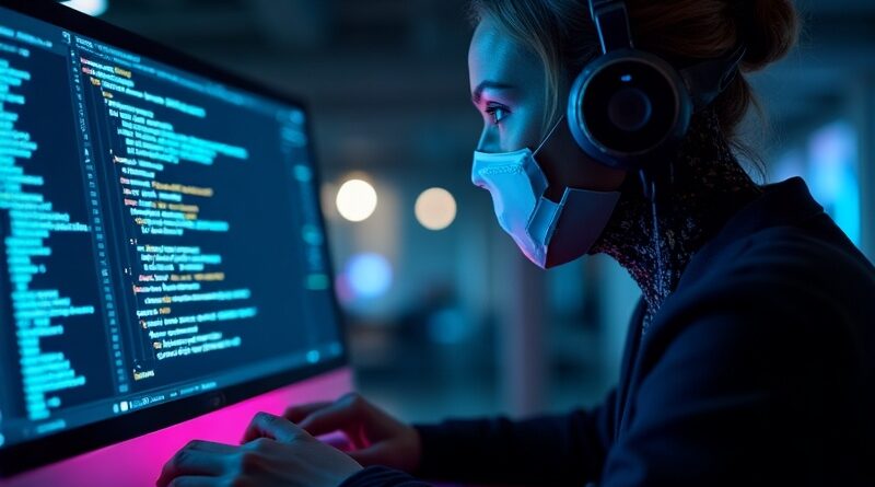Minimalistyczne, futurystyczne terminale z neonowym kodem i agentem AI wysyłającym e-mail.
