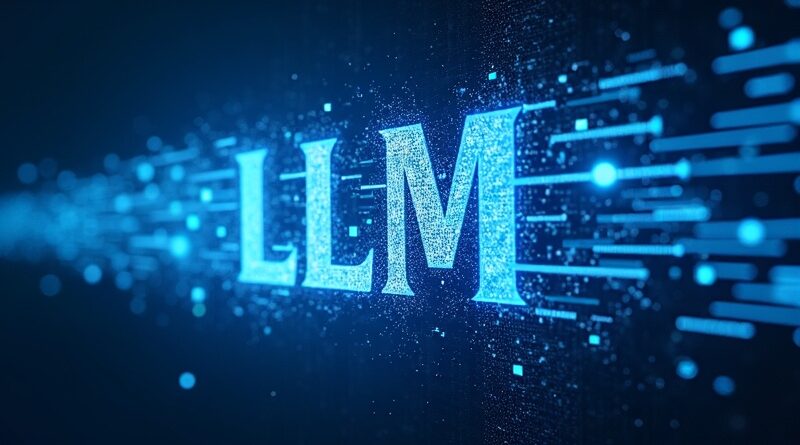 Cyfrowy szum krystalizuje w tekst w granacie i błękicie, symbolizując dyfuzyjny przełom.
