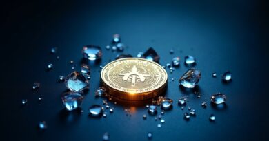 Rozbity kryształ OpenAI obok chińskiej monety z obwodami, symbol końca monopolu i oszczędności.