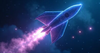 Futurystyczna rakieta SpaceX zlewa się z siecią neuronową w kosmosie.