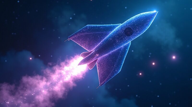 Futurystyczna rakieta SpaceX zlewa się z siecią neuronową w kosmosie.