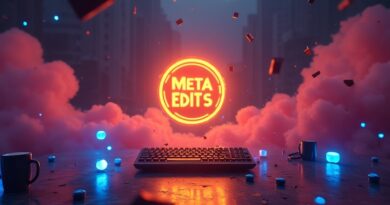 Złote logo Meta Edits dominuje nad pokonanymi logami CapCut w neonowym świetle