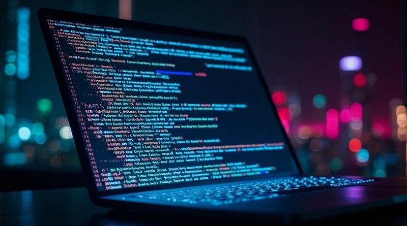 Neonowy terminal z wielobarwnym kodem rozgałęziającym się na wątki agentów