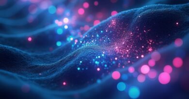 Cyjanowo-magenta tekst wyłaniający się z komórek slajdu, hierarchiczna lektura raka przez AI.