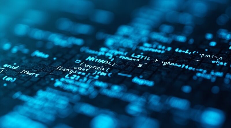 Makro zbliżenie cyfrowego ekranu z czytelnym 10-pikselowym tekstem i równaniami LaTeX w niebiesko-srebrnej palecie.