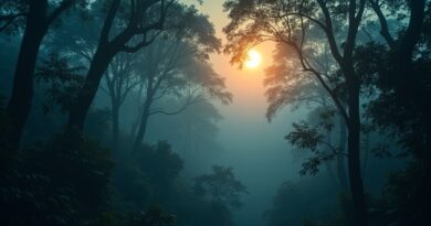 Amazonka nocą, jedna gwiazda Nova gaśnie o zmierzchu. Spokojna melancholia.