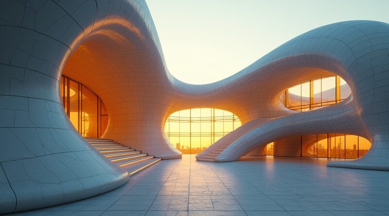 Architektura kodu – parametryczne linie w błękicie i złocie, minimalistyczna elegancja