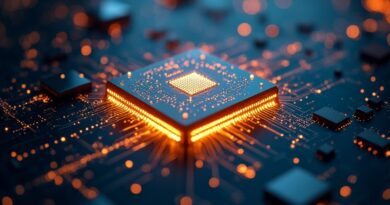 Lśniący GPU nad siecią startupów, cienie Big Techów, innowacja i dominacja.