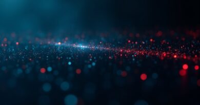 Niebiesko-srebrna bariera odbijająca czerwone i czarne fragmenty złośliwego kodu w cyberpunkowej cyfrowej pustce.