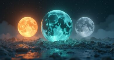 Złota Sol, niebieskozielona Terra, srebrna Luna i suwak w głębokim kosmosie