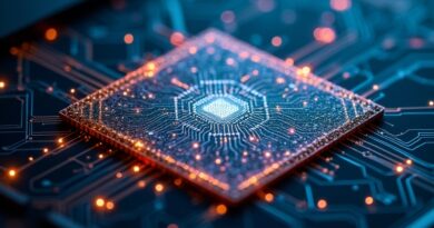 Błyszczący krzemowy wafer z wzorem sieci neuronowej, złote i niebieskie obwody, fotorealistyczny, technologiczny.