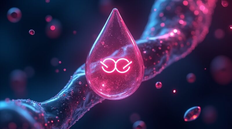 Cyfrowy krwioobieg z symbolem Gemini AI i cząsteczkami glukozy w neonowym świetle