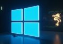Giant blue Microsoft logo casts shadow over blurred code editor, golden DeepSeek dragon fades in cyberpunk tension.