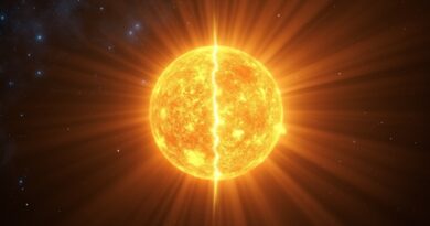 Podzielone niebo: złote słońce Sol po jednej stronie, księżyc Luna po drugiej.