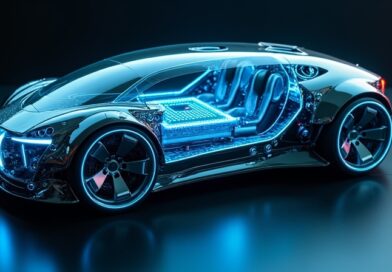 Przezroczysta robotaksa Waymo z widocznym wewnątrz procesorem 5nm nowej generacji.