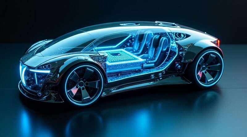 Przezroczysta robotaksa Waymo z widocznym wewnątrz procesorem 5nm nowej generacji.