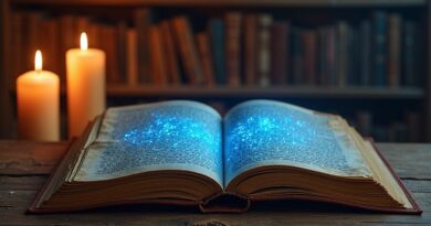 Stara skórzana księga prawnicza z niebieskimi, neuralnymi wzorami w ciepłym świetle.