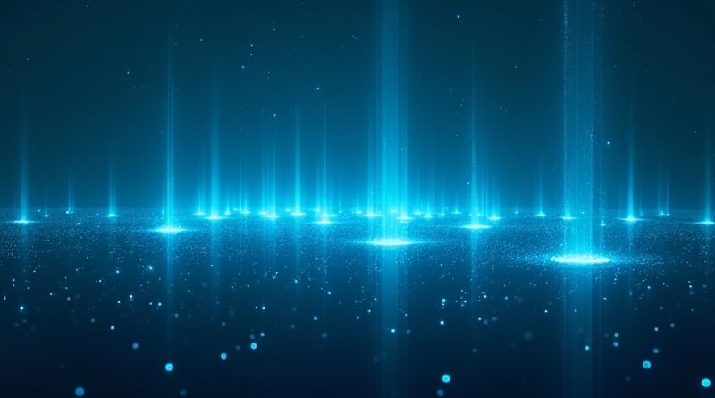 Surreal data lake z połączonymi agentami AI, indygo i cyjan, minimalistyczny futuryzm.